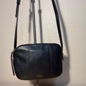 Fossil Gemma Camera Bag Black Leather Crossbody Minimalist Purse